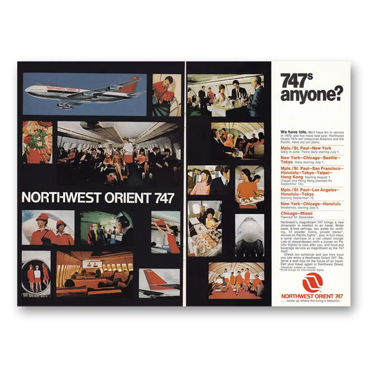 1970 Northwest Orient Airlines 747s Anyone We Have Lots Vintage Magazine Print Ad