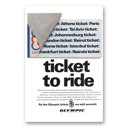 1970 Olympic Airways Ticket to Ride Athens Tel Aviv Vintage Magazine Print Ad