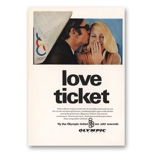 1970 Olympic Airways Love Ticket Vintage Magazine Print Ad