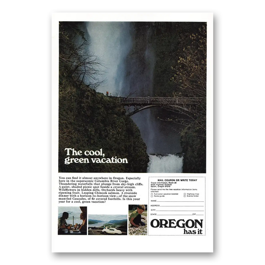 1970 Oregon Cool Green Vacation Columbia River Gorge Vintage Magazine Print Ad