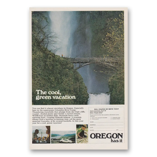 1970 Oregon Cool Green Vacation Columbia River Vintage Magazine Print Ad