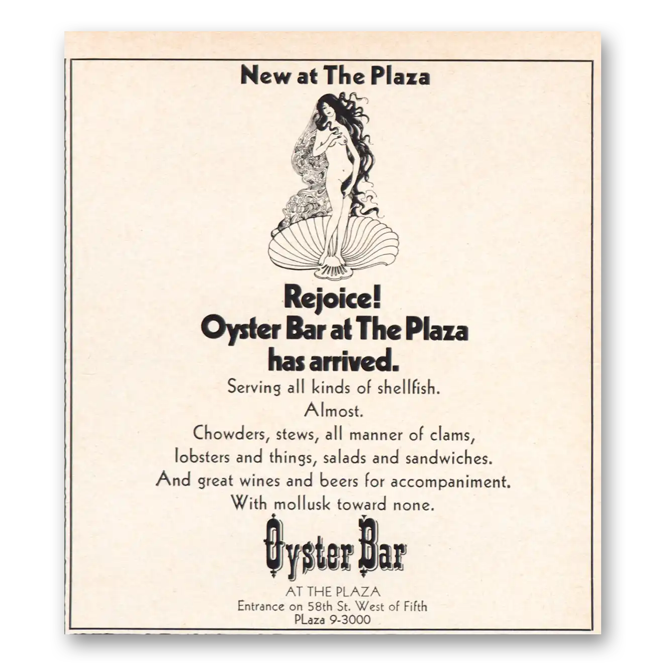 1970 Plaza Hotel Oyster Bar Vintage Magazine Print Ad