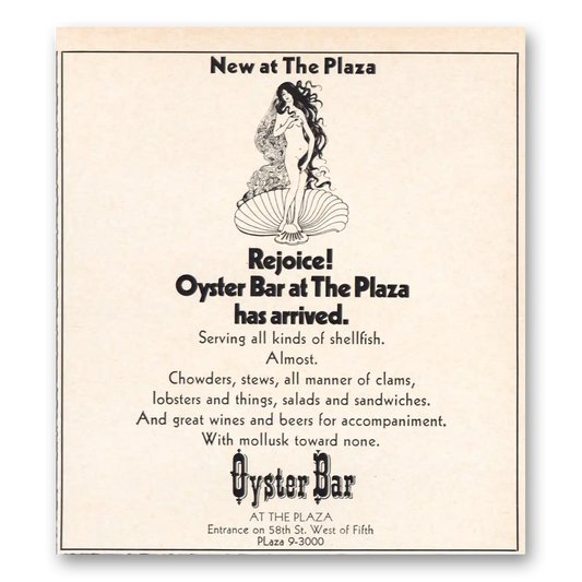 1970 Plaza Hotel Oyster Bar Vintage Magazine Print Ad