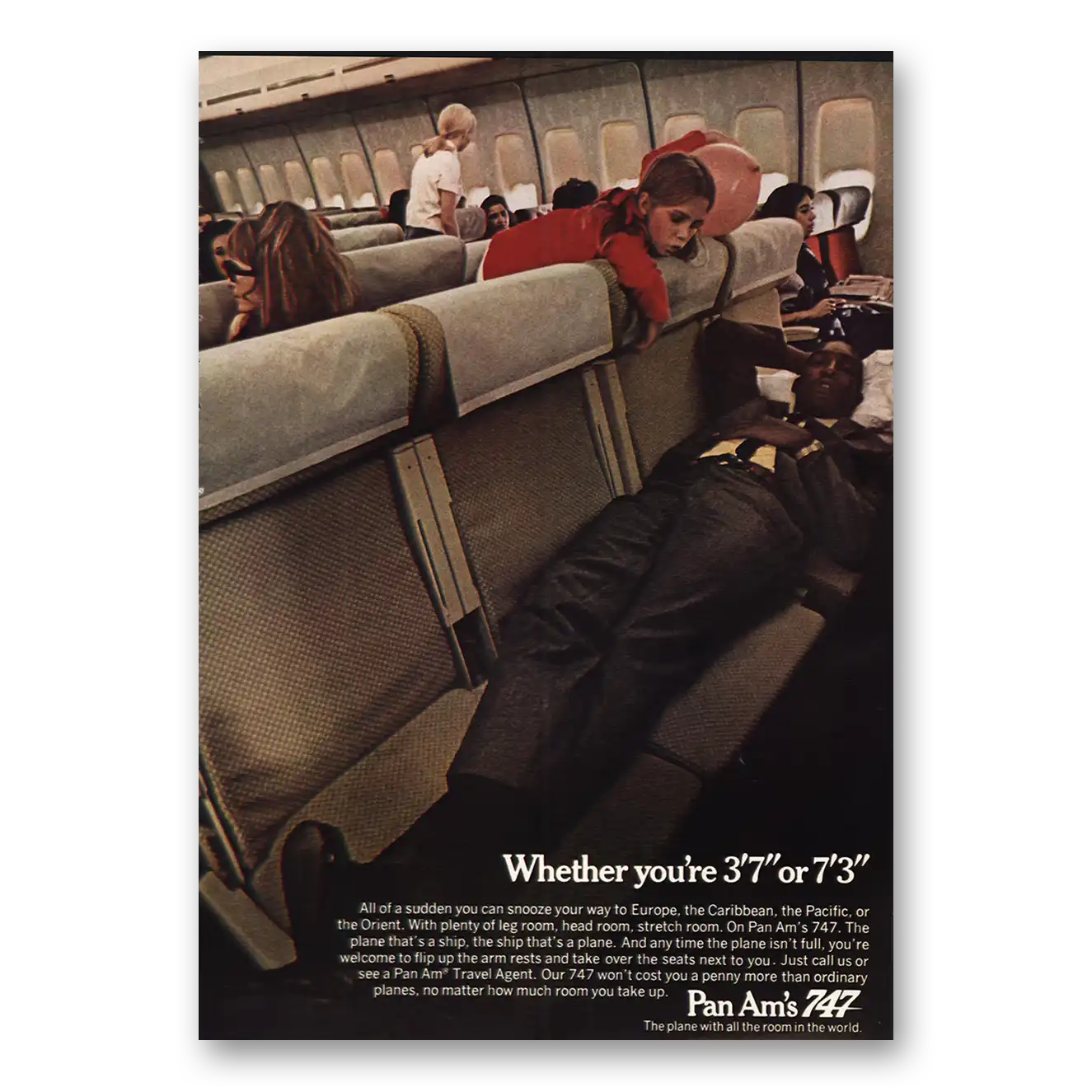 1970 Pan Am Whether You're 3 7 or 7 3 Vintage Magazine Print Ad