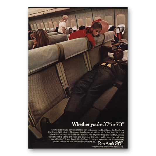 1970 Pan Am Whether You're 3 7 or 7 3 Vintage Magazine Print Ad