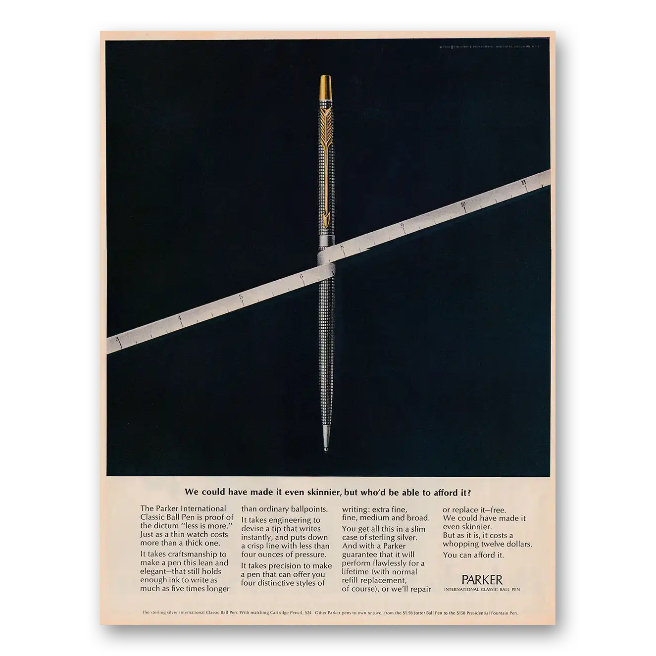 1970 Parker Classic Ball Pen We Could Have Made It Even Skinnier Vintage Magazine Print Ad