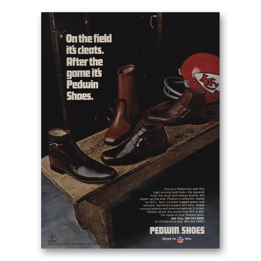 1970 Pedwin Shoes On the Field Its Cleats NFL KC Vintage Magazine Print Ad