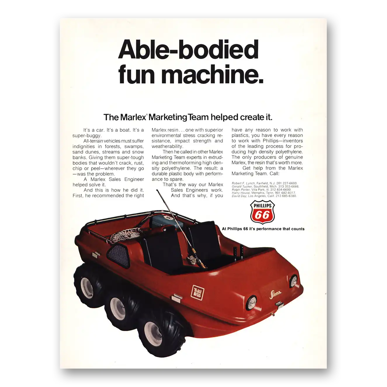 1970 Phillips 66 Able Bodied Fun Machine Marlex Vintage Magazine Print Ad