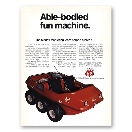 1970 Phillips 66 Able Bodied Fun Machine Marlex Vintage Magazine Print Ad