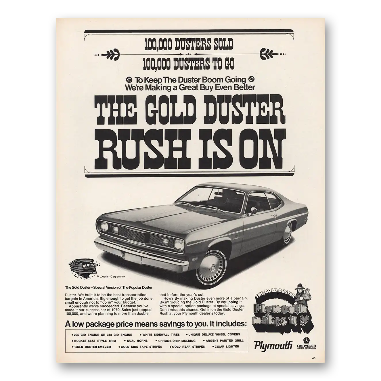 1970 Plymouth Duster Gold Duster Rush Is On Vintage Magazine Print Ad