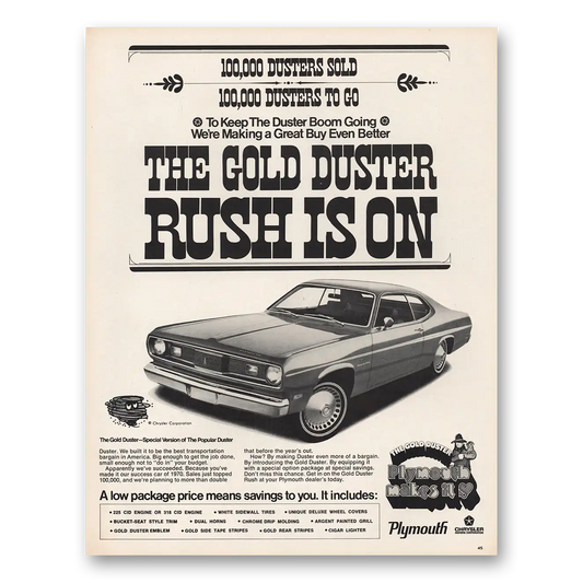 1970 Plymouth Duster Gold Duster Rush Is On Vintage Magazine Print Ad