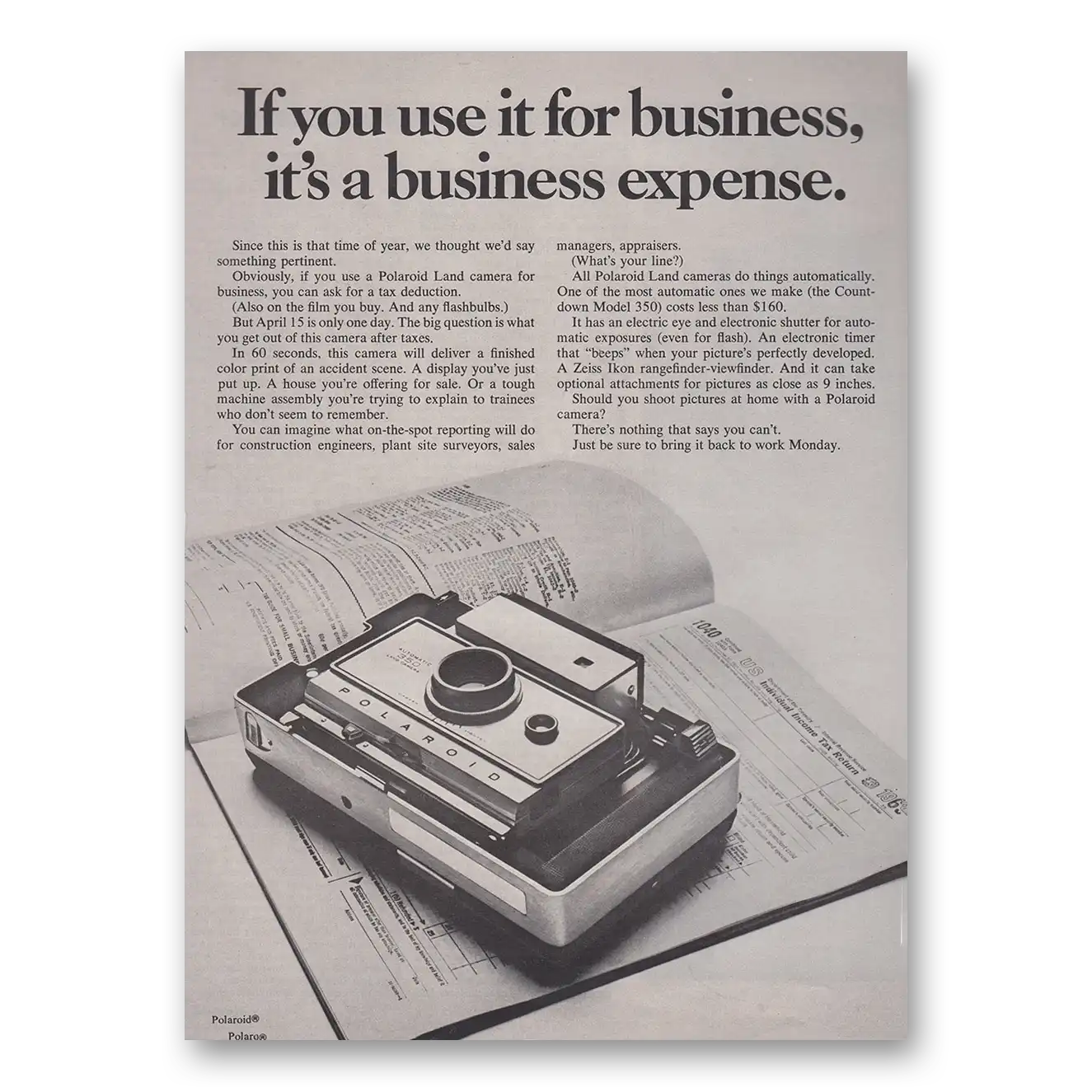 1970 Polaroid Land Camera Use It For Business Its a Business Expense Vintage Magazine Print Ad