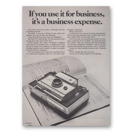 1970 Polaroid Land Camera Use It For Business Its a Business Expense Vintage Magazine Print Ad