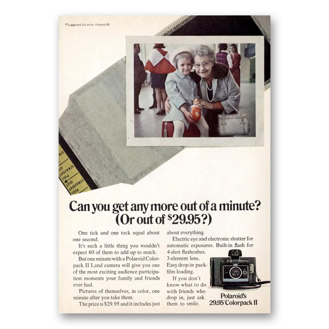 1970 Polaroid Color Pack Camera Colorpack II Camera More Out of Minute Vintage Magazine Print Ad