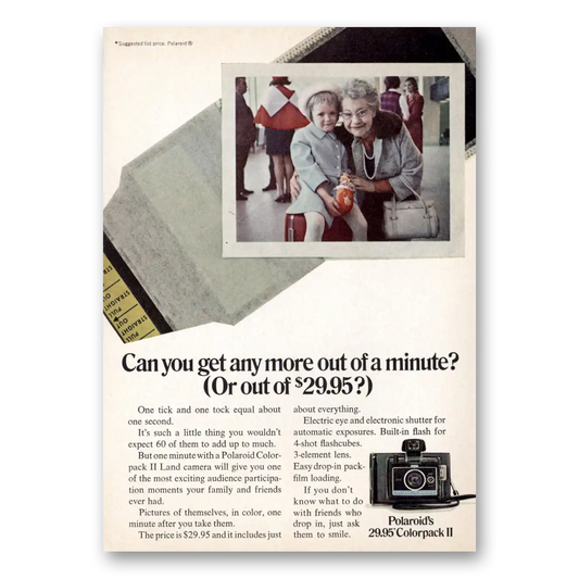 1970 Polaroid Color Pack Camera Colorpack II Camera More Out of Minute Vintage Magazine Print Ad