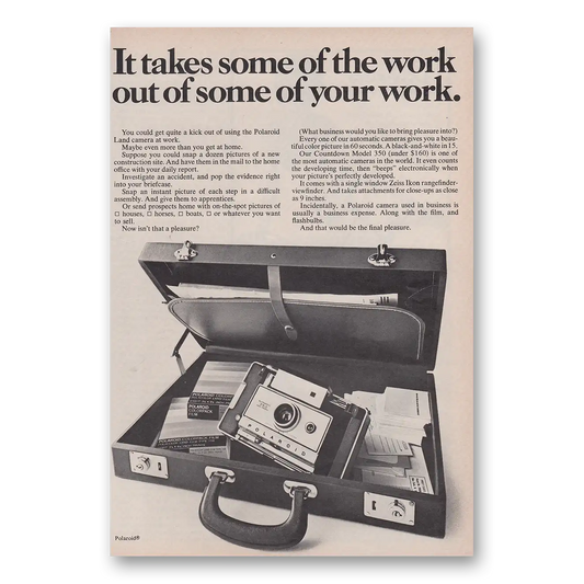 1970 Polaroid Land Camera Takes Some of the Work Out of Some of Your Work Vintage Magazine Print Ad