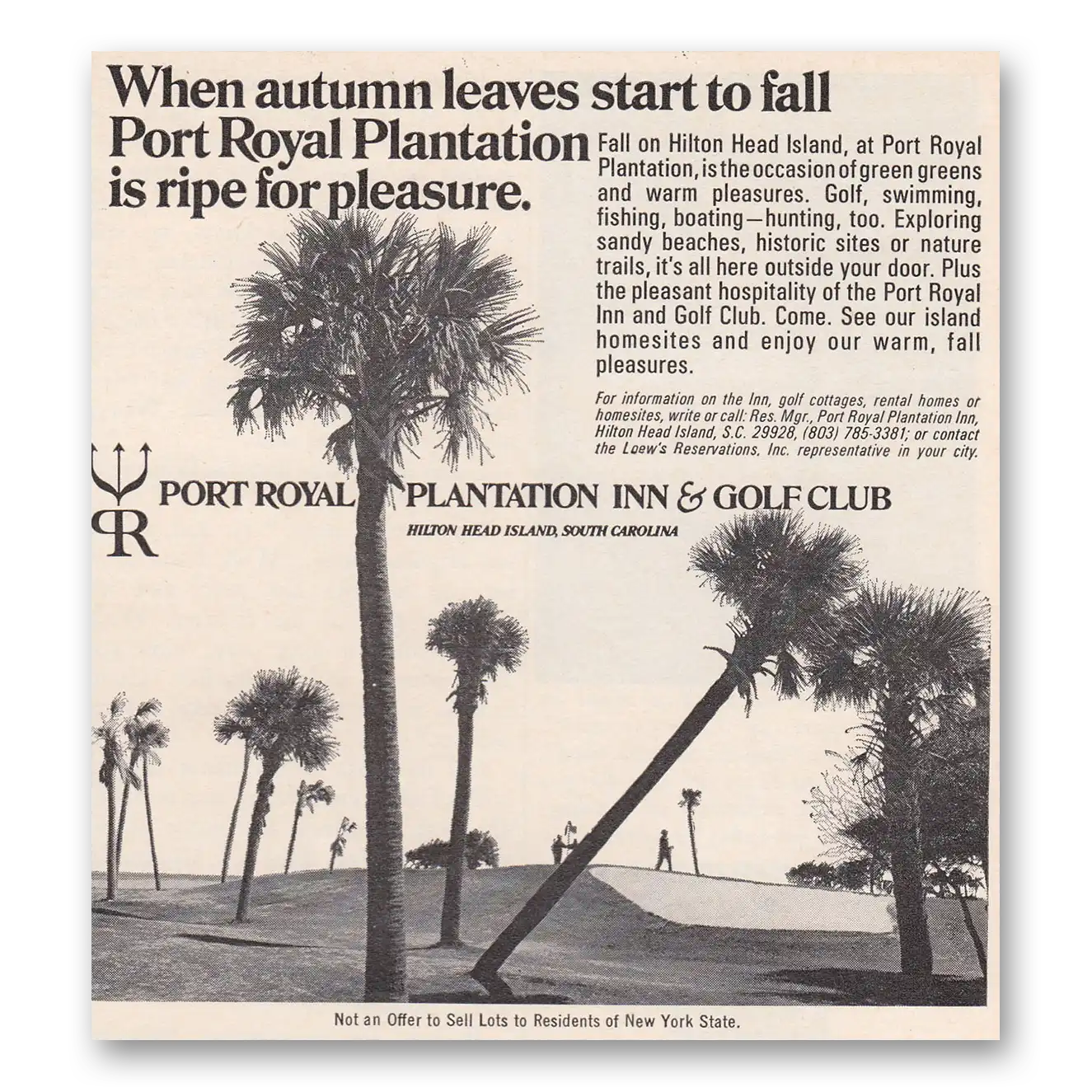 1970 Port Royal Plantation Inn When Autumn Leaves Start to Fall South Carolina Vintage Magazine Print Ad