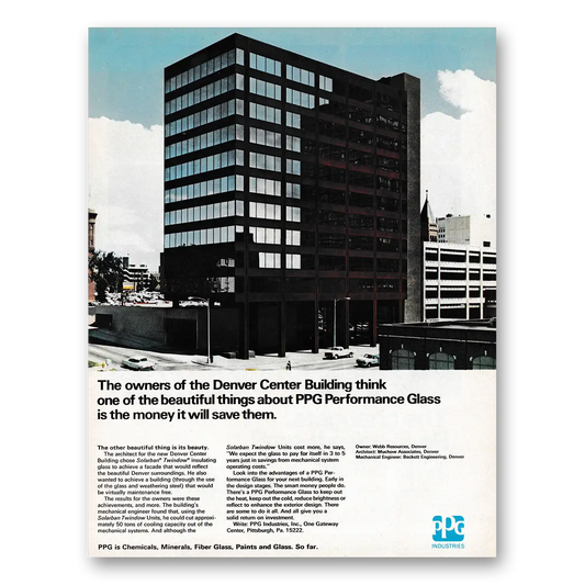 1970 PPG Pittsburgh Plate Glass Denver Center Building Vintage Magazine Print Ad