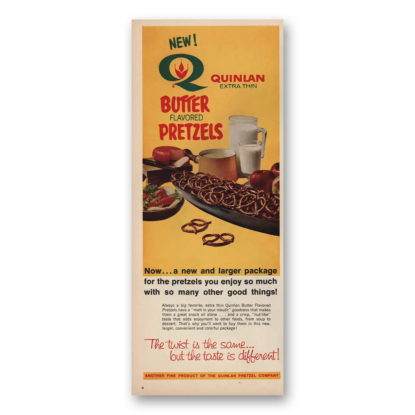 1970 Quinlan Pretzels Pretzels Butter Flavored Pretzels Vintage Magazine Print Ad