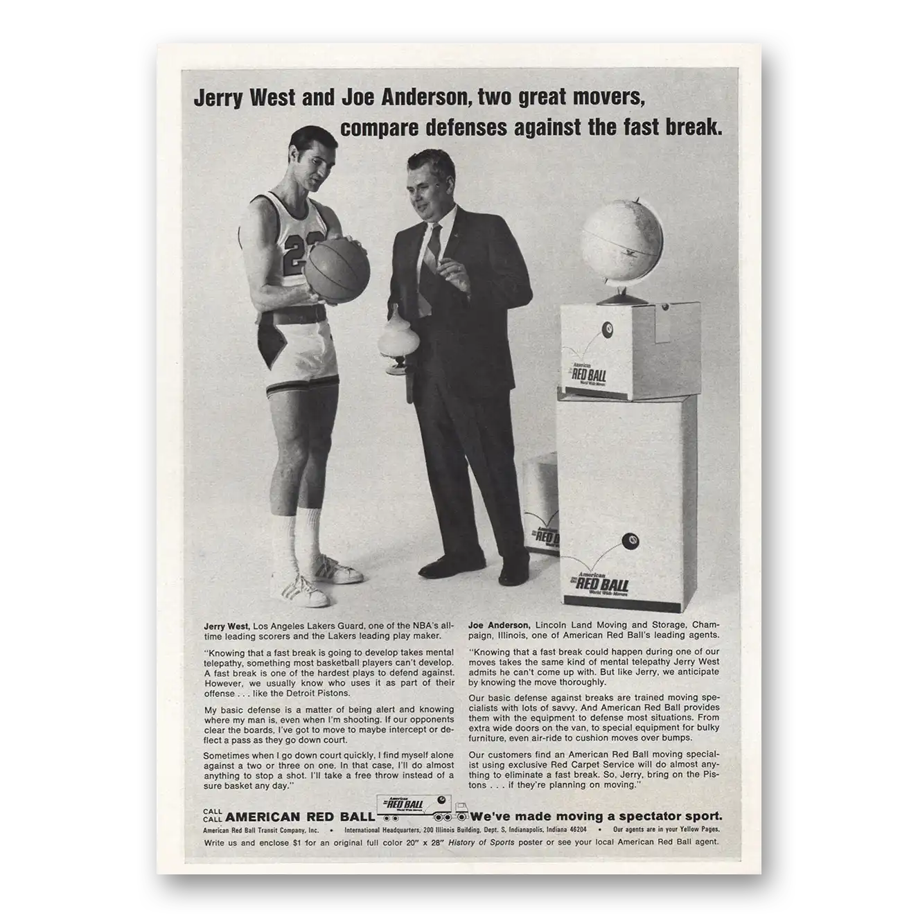 1970 American Red Ball Jerry West and Joe Anderson Vintage Magazine Print Ad