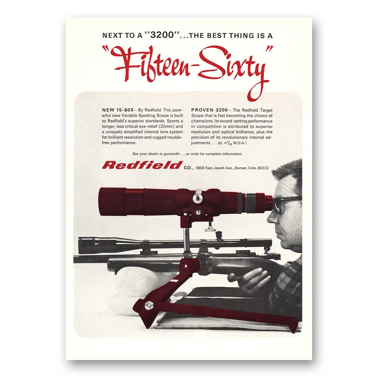 1970 Redfield Rifle Scope Fifteen Sixty Vintage Magazine Print Ad