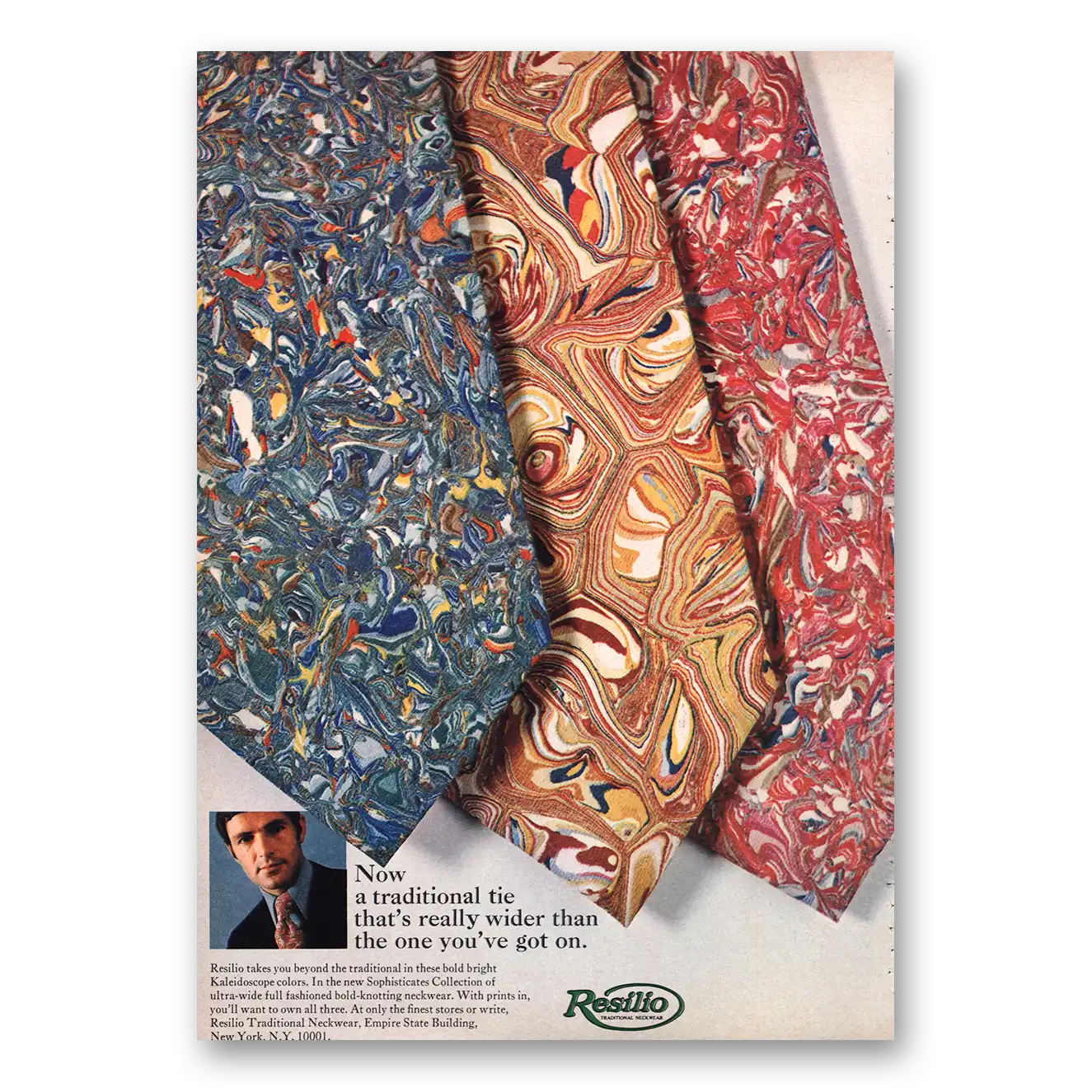 1970 Resilio Neckwear Traditional Tie Wider Vintage Magazine Print Ad