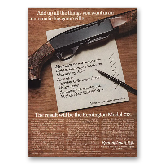 1970 Remington Arms Model 742 Automatic Big Game Rifle Vintage Magazine Print Ad