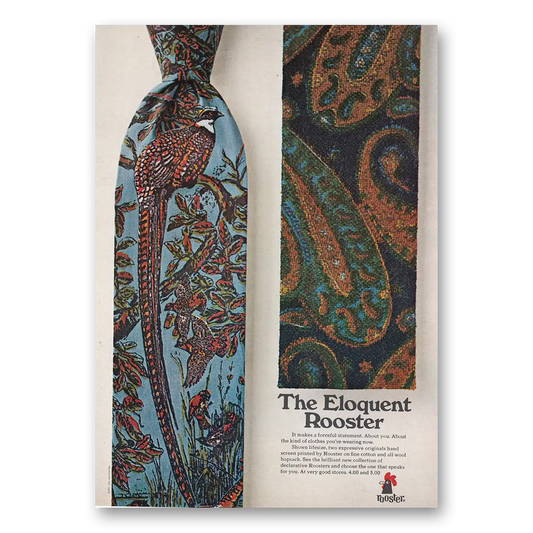 1970 Rooster Ties Elegant Rooster Tie Forceful Statement Vintage Magazine Print Ad