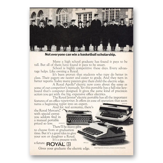 1970 Royal Typewriter Not Everyone Can Win a Basketball Scholarship Vintage Magazine Print Ad