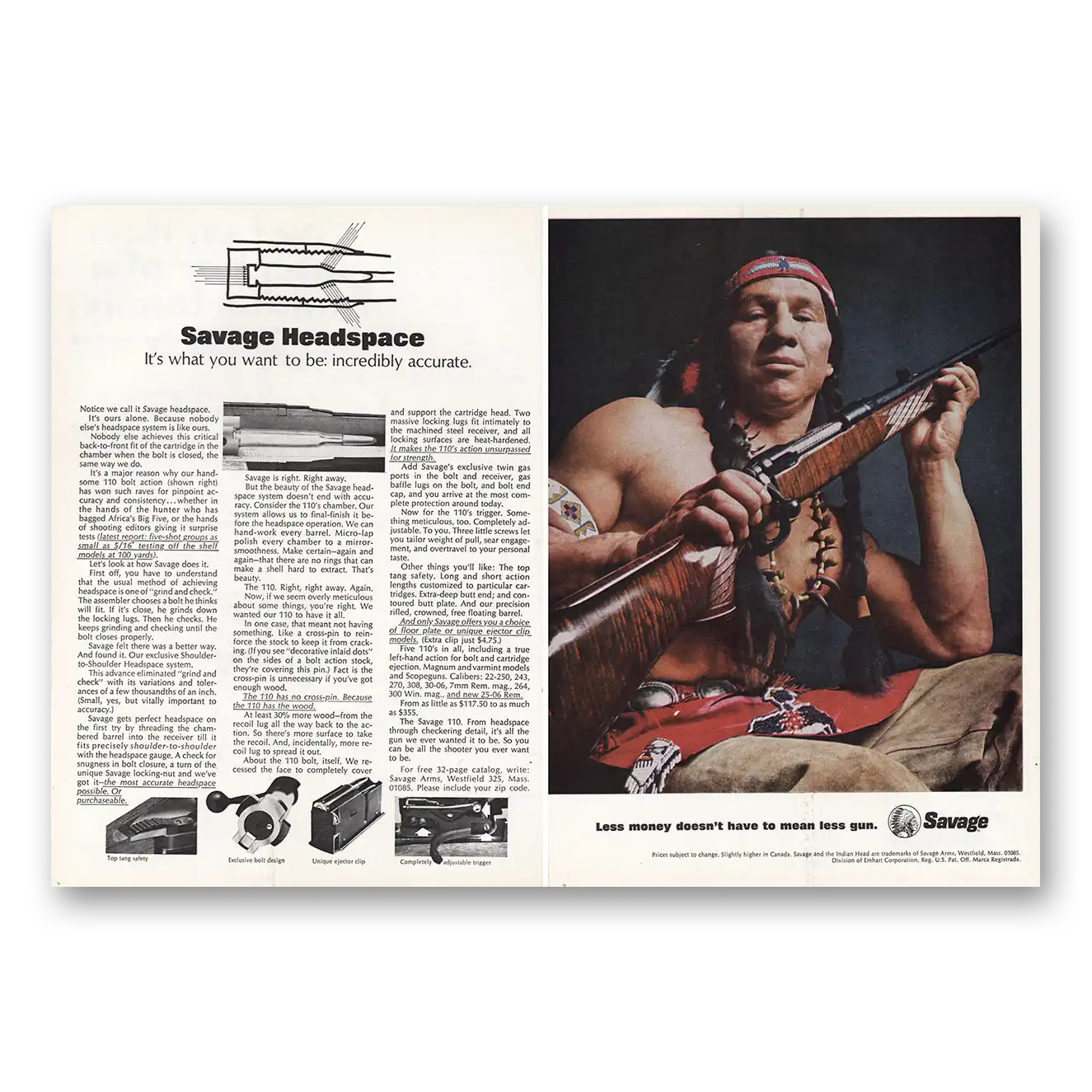 1970 Savage Arms Savage Headspace Vintage Magazine Print Ad