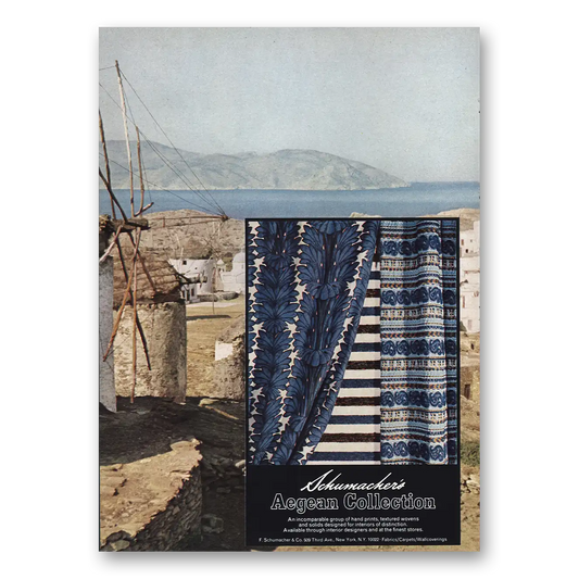 1970 Schumacher Fabrics Aegean Collection Vintage Magazine Print Ad