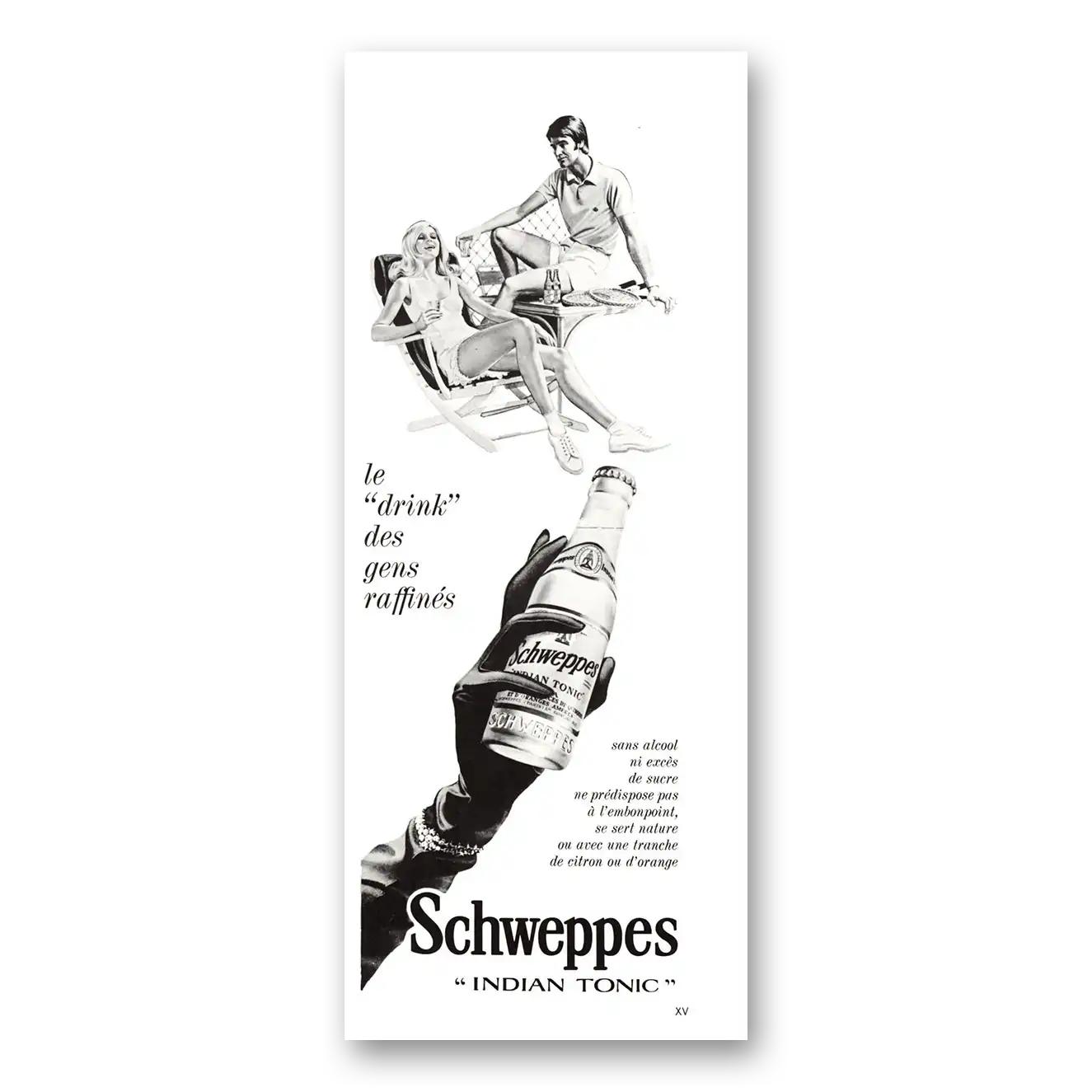 1970 Schweppes Indian Tonic Le Drink Tennis French Vintage Magazine Print Ad