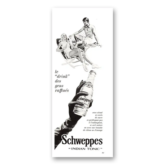 1970 Schweppes Indian Tonic Le Drink Tennis French Vintage Magazine Print Ad