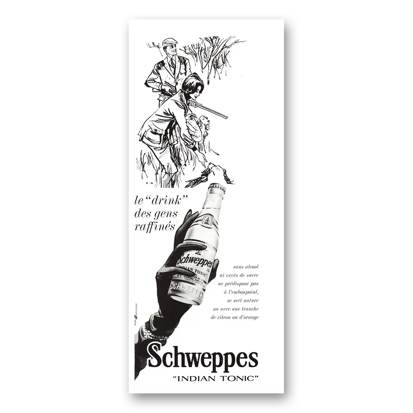 1970 Schweppes Indian Tonic Le Drink Hunters French Vintage Magazine Print Ad