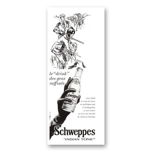 1970 Schweppes Indian Tonic Le Drink Hunters French Vintage Magazine Print Ad