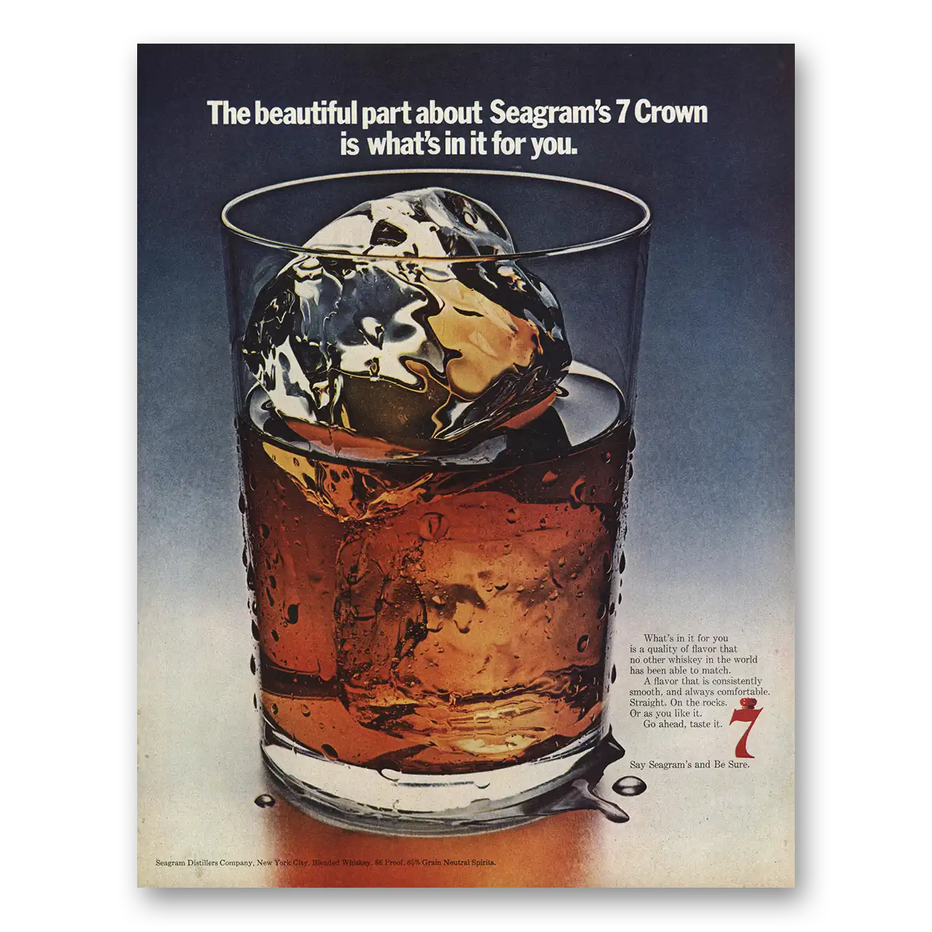 1970 Seagrams 7 Crown Whiskey Beautiful Part About Vintage Magazine Print Ad