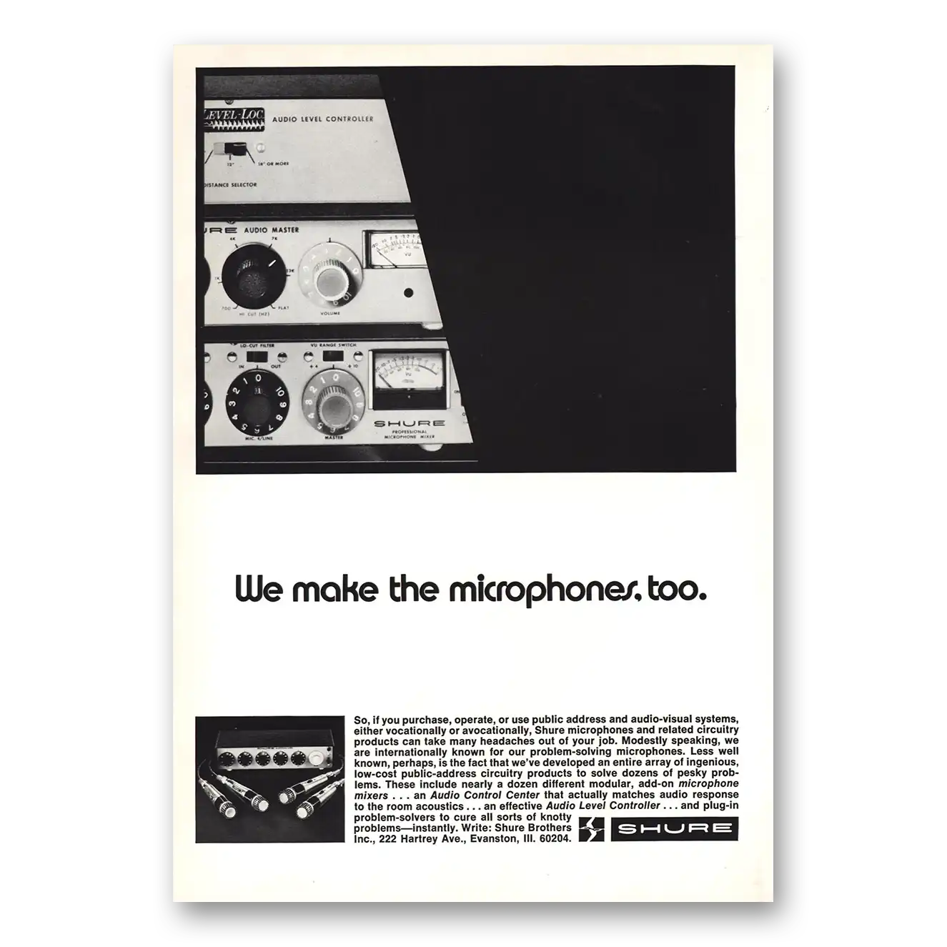 1970 Shure Audio Control Center We Make the Microphones Too Vintage Magazine Print Ad