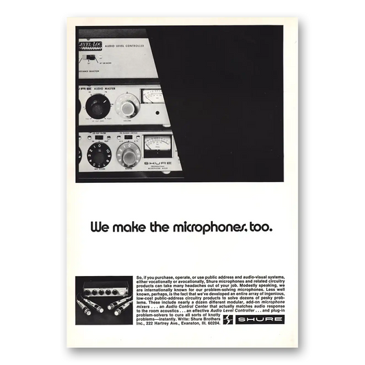 1970 Shure Audio Control Center We Make the Microphones Too Vintage Magazine Print Ad