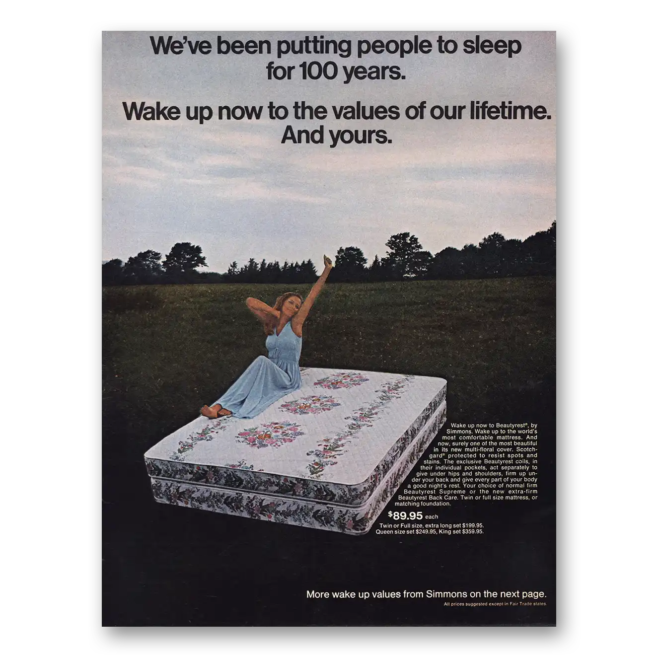 1970 Simmons Beautyrest Putting People to Sleep for Over 100 Years Vintage Magazine Print Ad