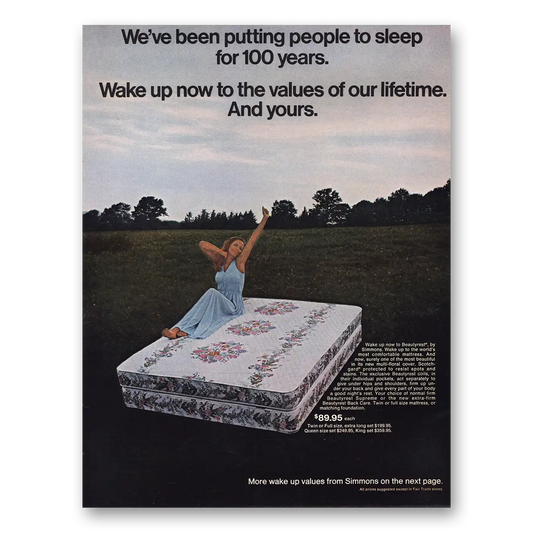 1970 Simmons Beautyrest Putting People to Sleep for Over 100 Years Vintage Magazine Print Ad