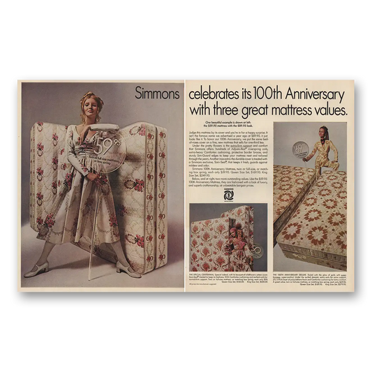 1970 Simmons Bed Mattresses Celebrates 100th Anniversary Vintage Magazine Print Ad