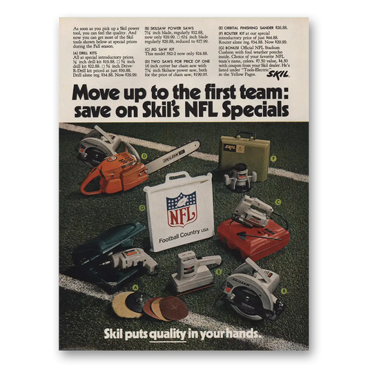 1970 Skil Power Tools Move Up to the First Team NFL Vintage Magazine Print Ad