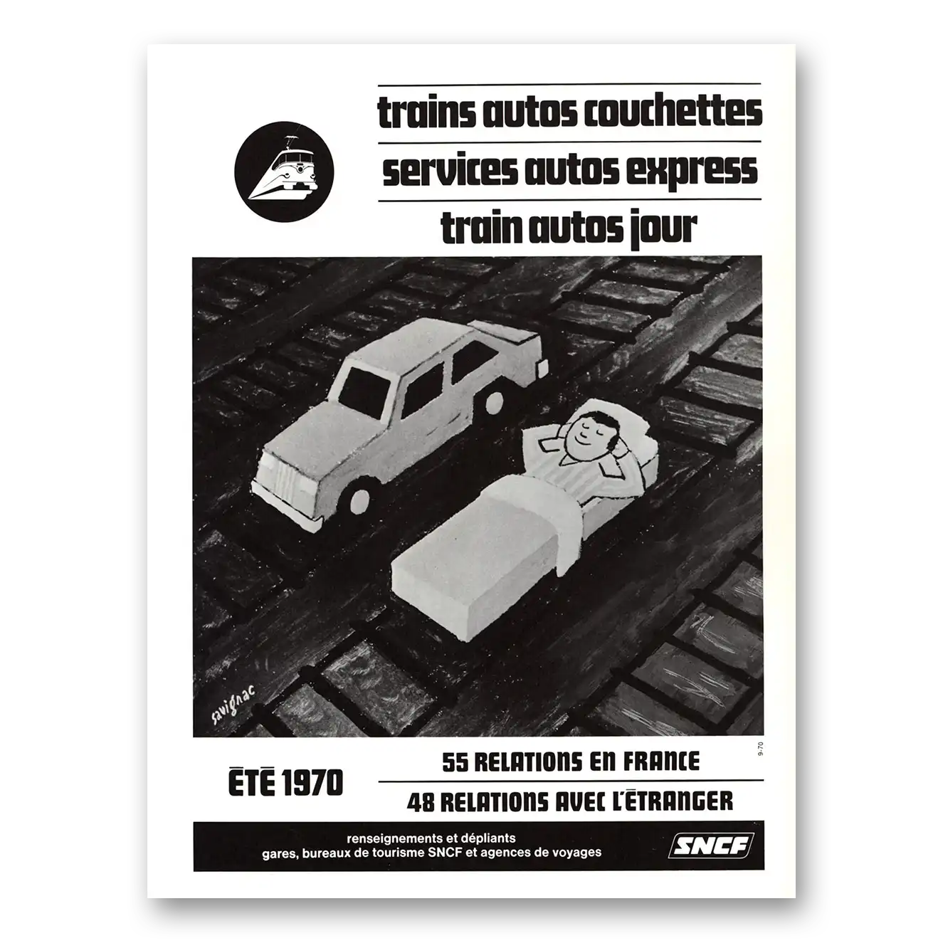 1970 SNCF Trains Auto Couchettes French Vintage Magazine Print Ad