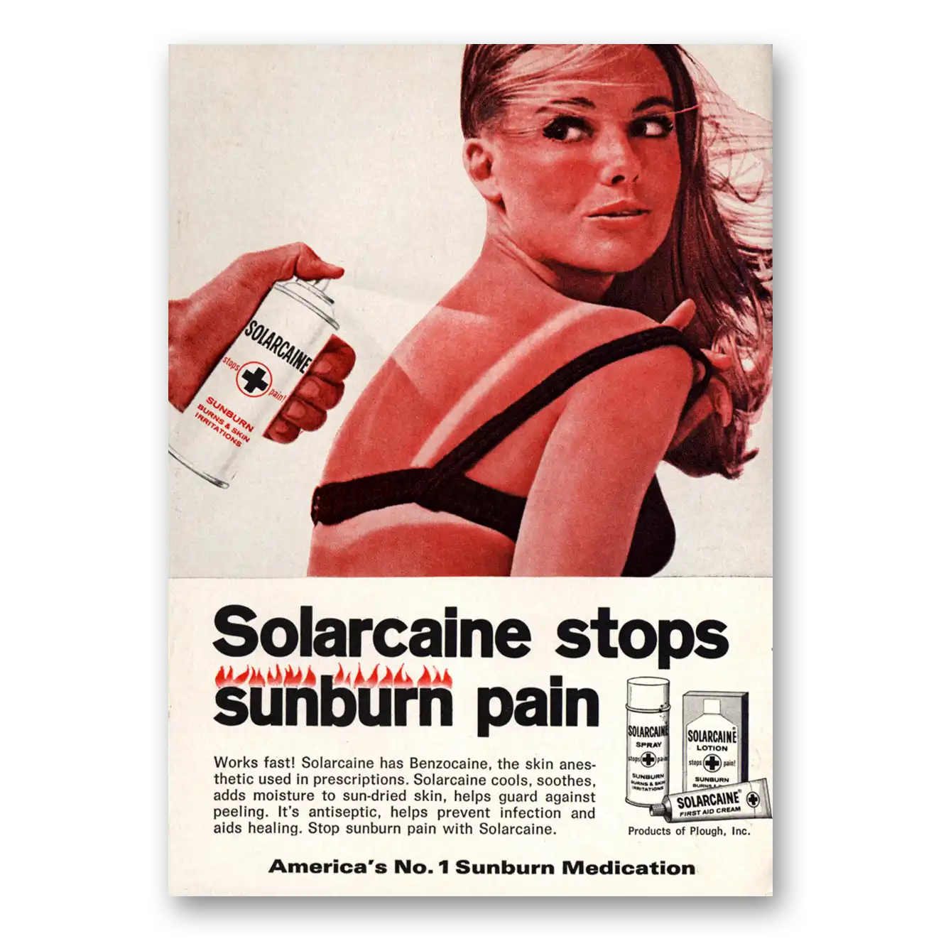 1970 Solarcaine Stops Sunburn Pain Vintage Magazine Print Ad