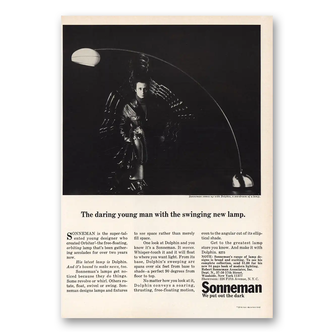 1970 Sonneman Daring Young Man Swinging New Lamp Vintage Magazine Print Ad