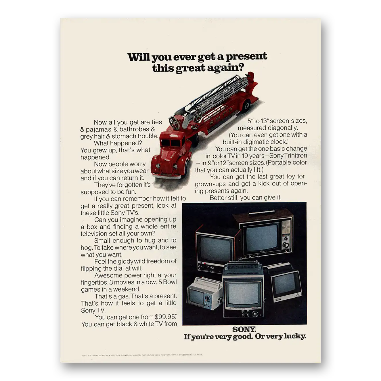 1970 Sony Television Ever Get a Present This Great Again Vintage Magazine Print Ad