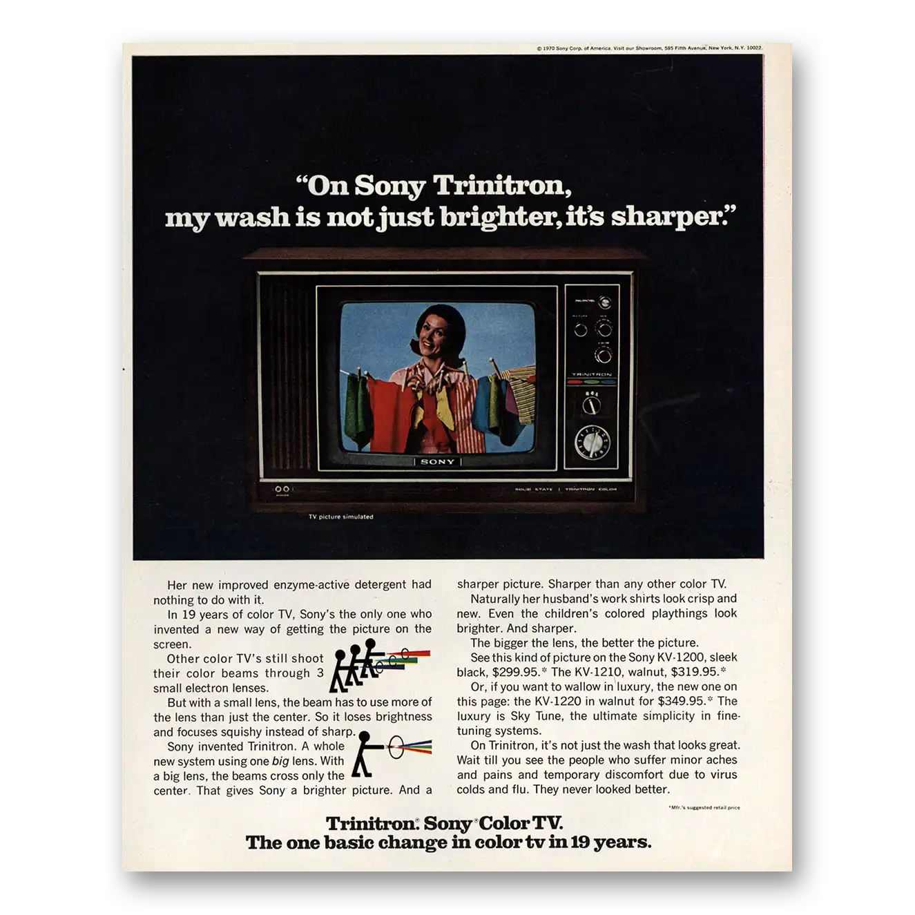 1970 Sony Trinitron My Wash Is Not Just Brighter Its Sharper Vintage Magazine Print Ad