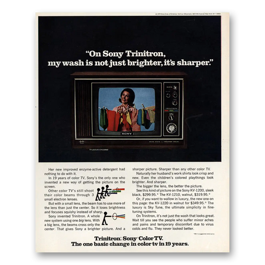 1970 Sony Trinitron My Wash Is Not Just Brighter Its Sharper Vintage Magazine Print Ad