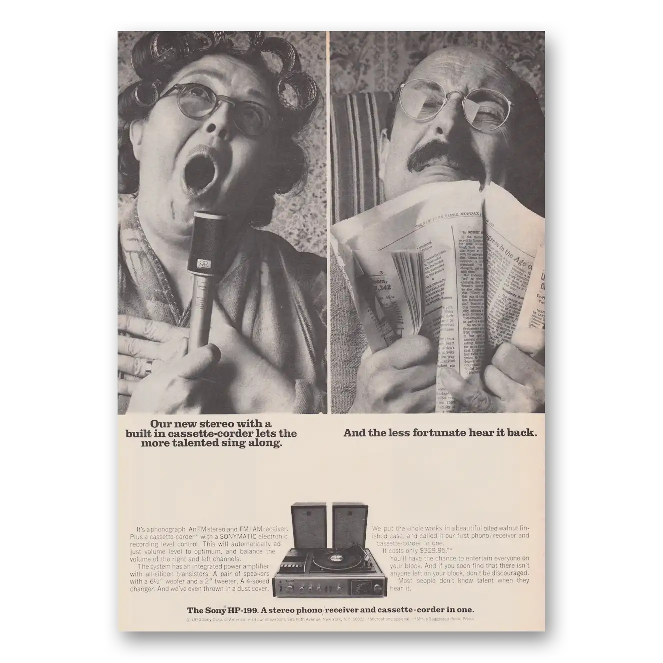 1970 Sony Stereo HP199 Stereo Lets the More Talented Sing Along Vintage Magazine Print Ad