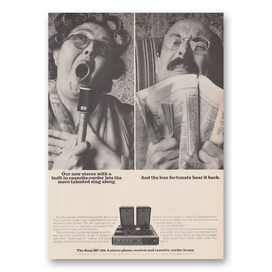 1970 Sony Stereo HP199 Stereo Lets the More Talented Sing Along Vintage Magazine Print Ad